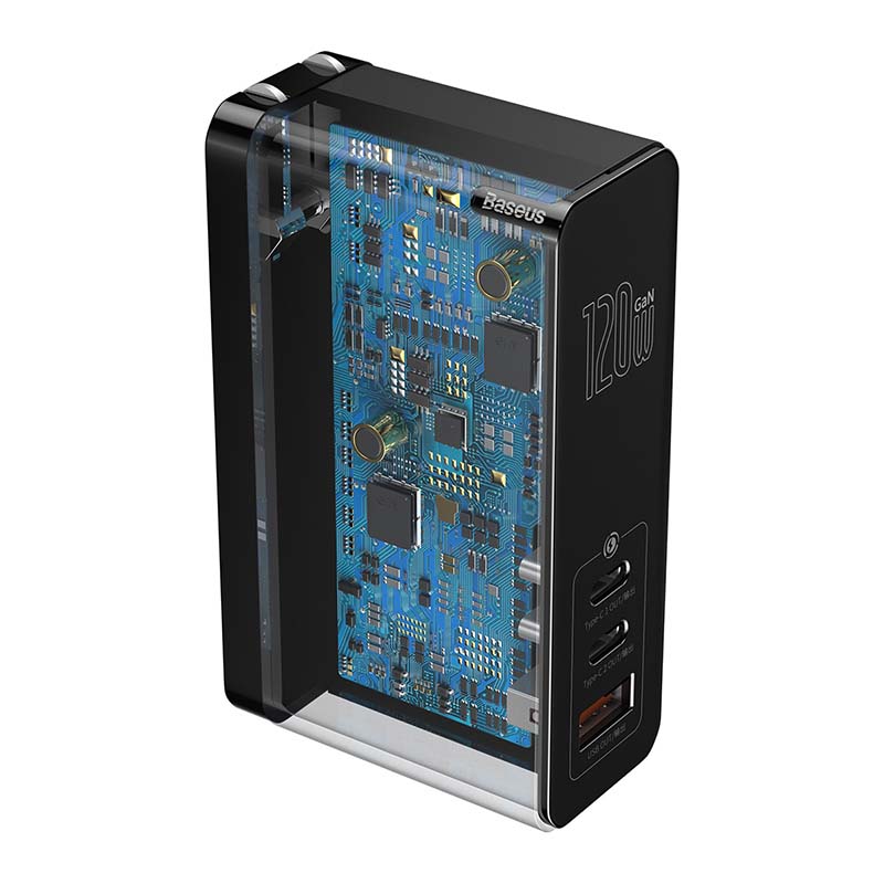 Baseus 120W GaN Mini Quick Charger Dual Type-C + USB-A Ports